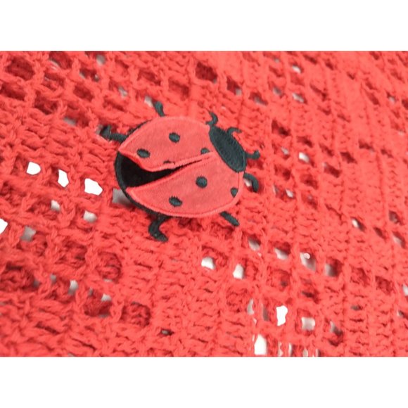 Morgan Cole open knit red button unique cardigan w/ Ladybugs measures Large/XL - Picture 4 of 16